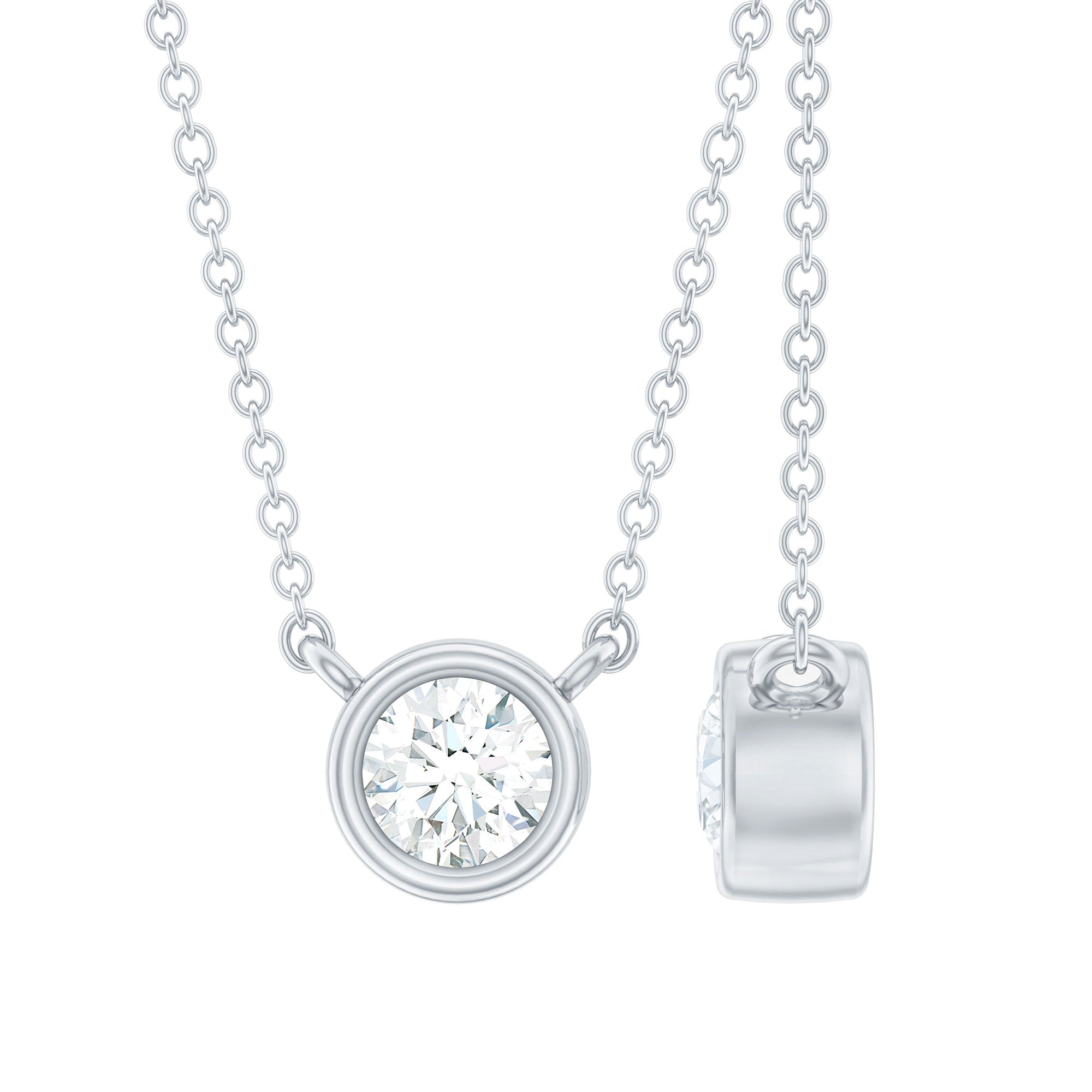 Round Cut 5 MM Lab Grown Diamond Solitaire Bezel Necklace