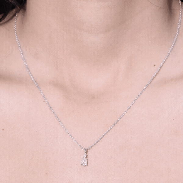 6X5mm Pear Lab Grown Diamond Teardrop Necklace With Silver Chain Lab - ( EF-VS ) 92.5 Sterling Silver - Rosec Jewels