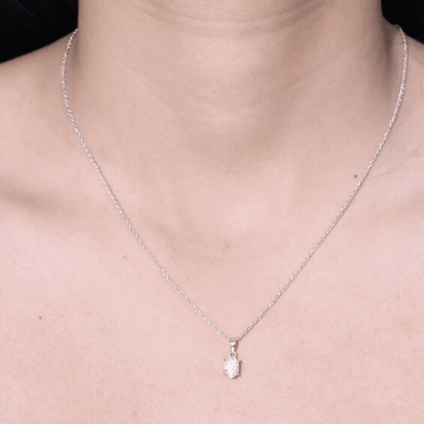 0.75 Carat Oval Lab Grown Diamond Solitaire Necklace with Silver Chain Lab - ( EF-VS ) 92.5 Sterling Silver - Rosec Jewels