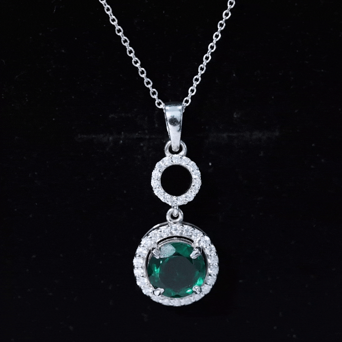 2.75 CT Certified Lab Created Emerald Dangle Necklace with Zircon Lab Created Emerald - ( AAAA ) - Quality - Rosec Jewels