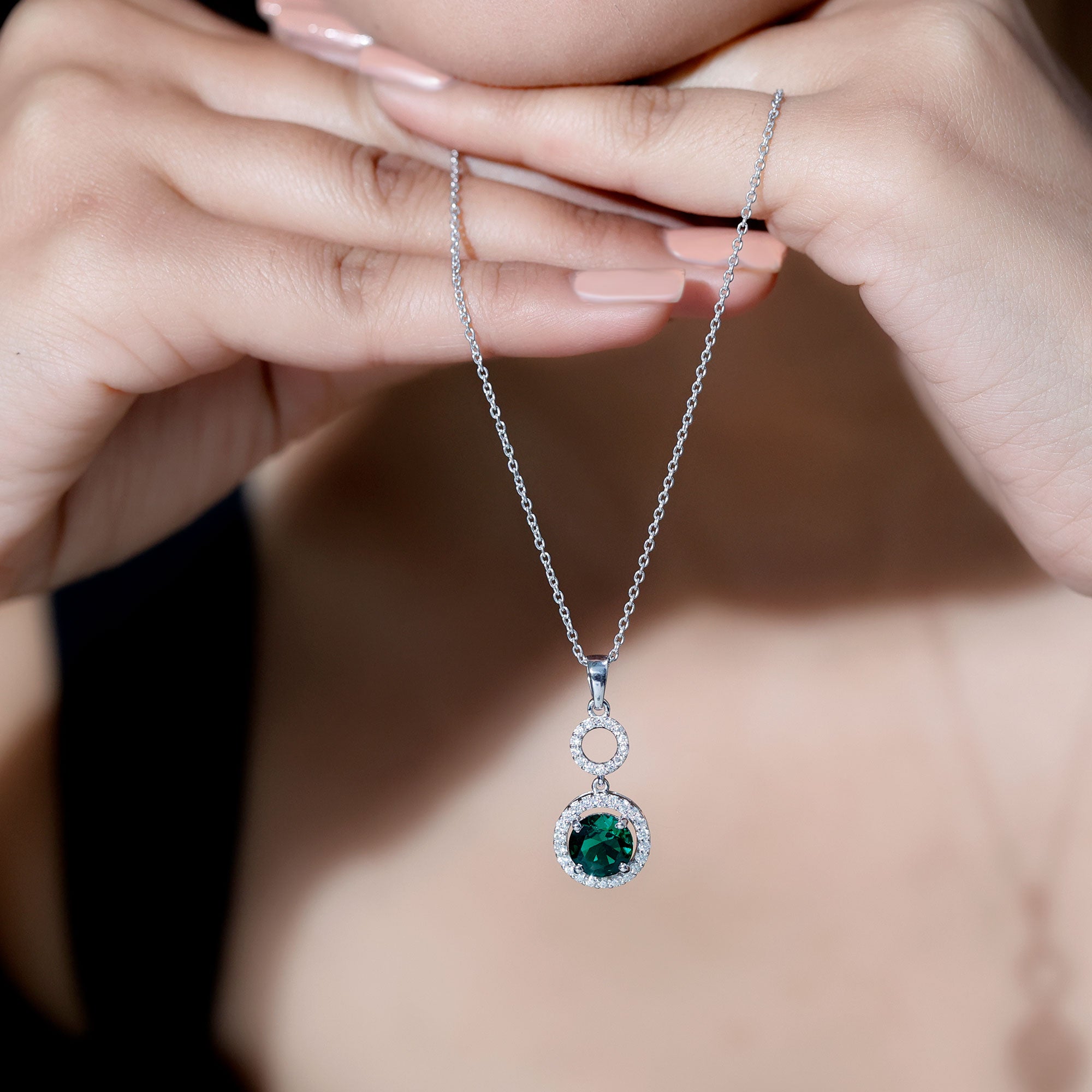 Certified Lab Created Emerald Wedding Necklace with Chain AAAA - Rosec Jewels