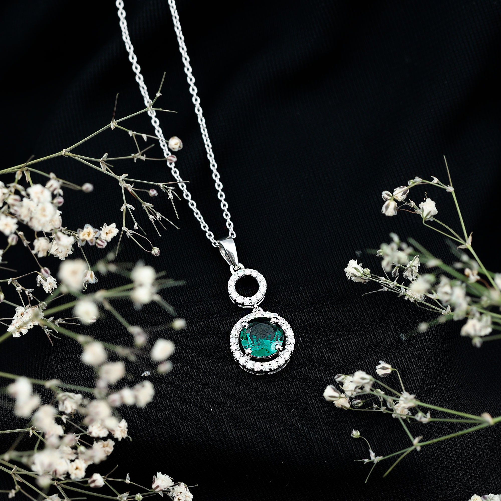 Certified Lab Created Emerald Wedding Necklace with Chain AAAA - Rosec Jewels