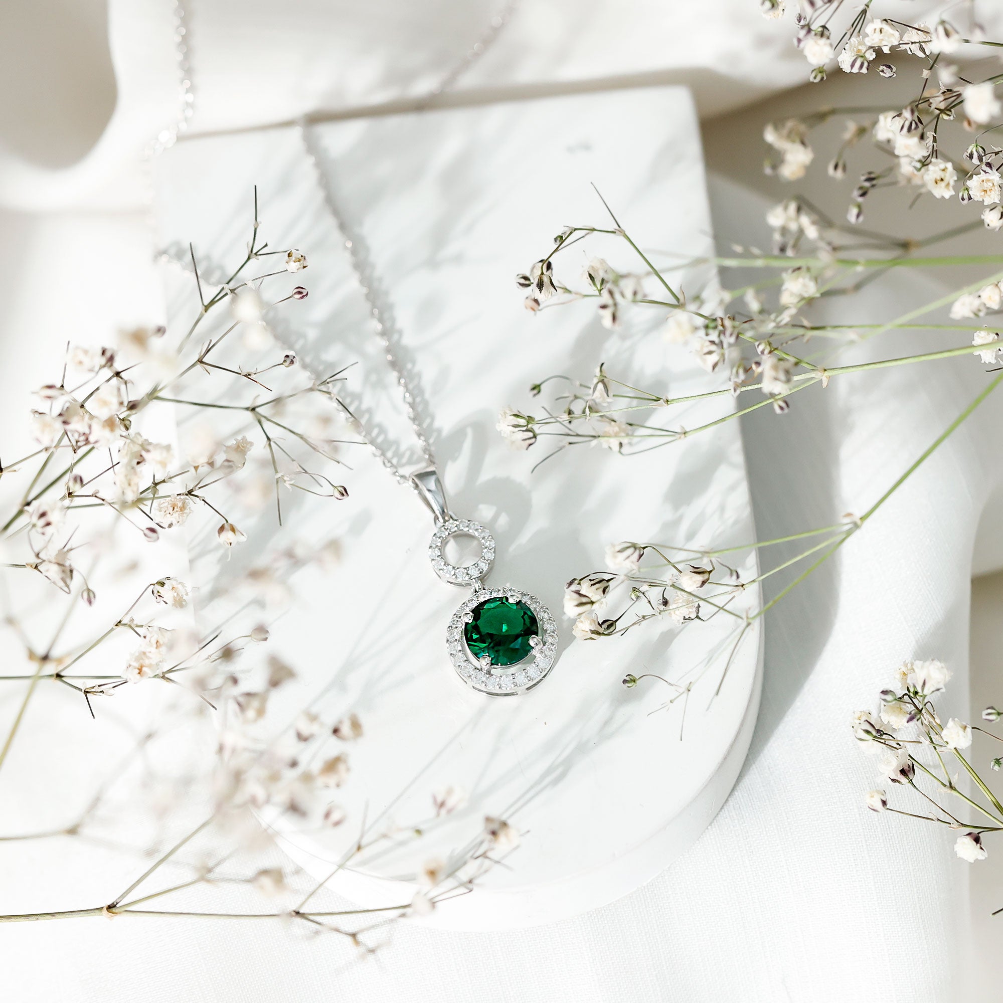 Certified Lab Created Emerald Wedding Necklace with Chain AAAA - Rosec Jewels