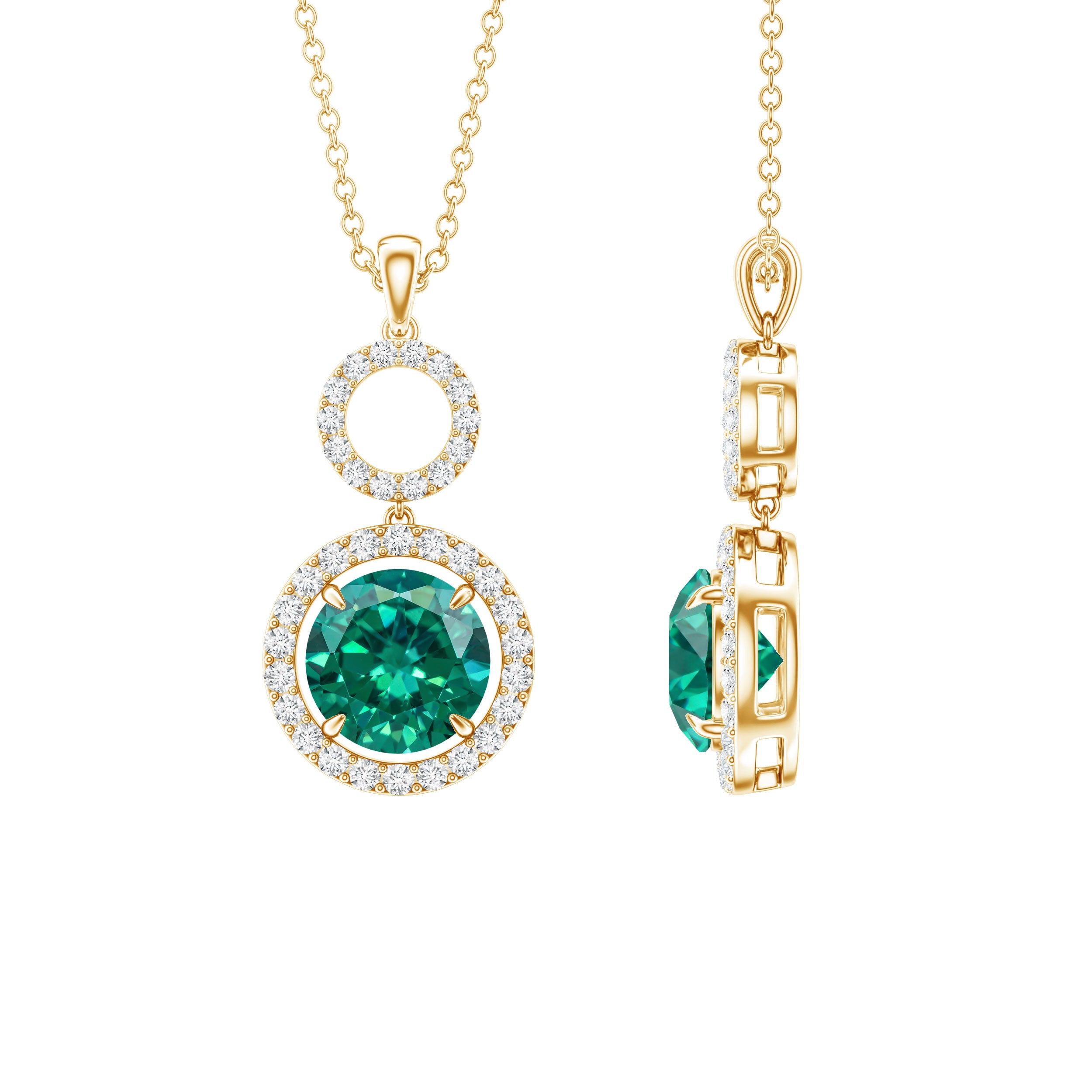 Certified Lab Created Emerald Wedding Necklace with Chain AAAA - Rosec Jewels