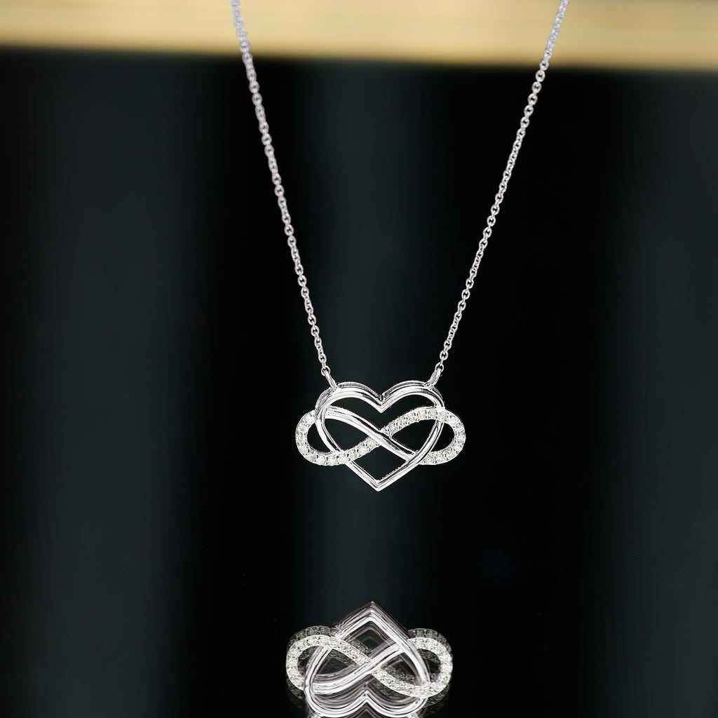 Infinity and Heart Pendant Necklace with Diamond Diamond - ( HI-SI ) - Color and Clarity - Rosec Jewels