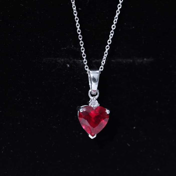 2 CT Created Ruby Heart Pendant Necklace with Zircon Lab Created Ruby - ( AAAA ) - Quality - Rosec Jewels
