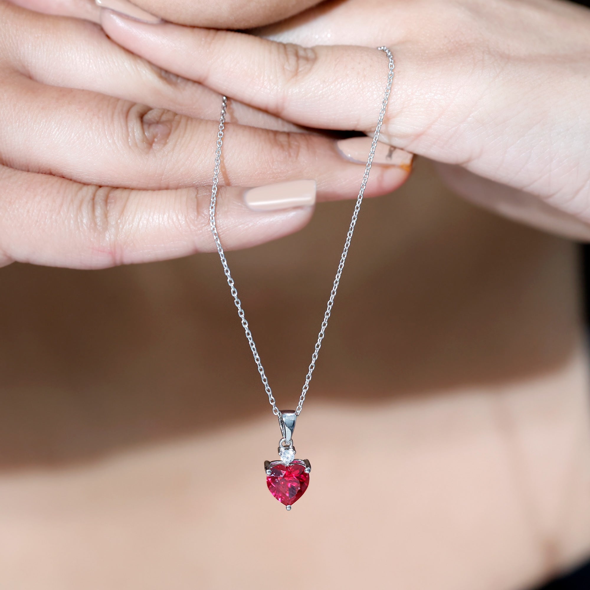 2 CT Lab Grown Ruby Heart Pendant Necklace with Moissanite – Rosec