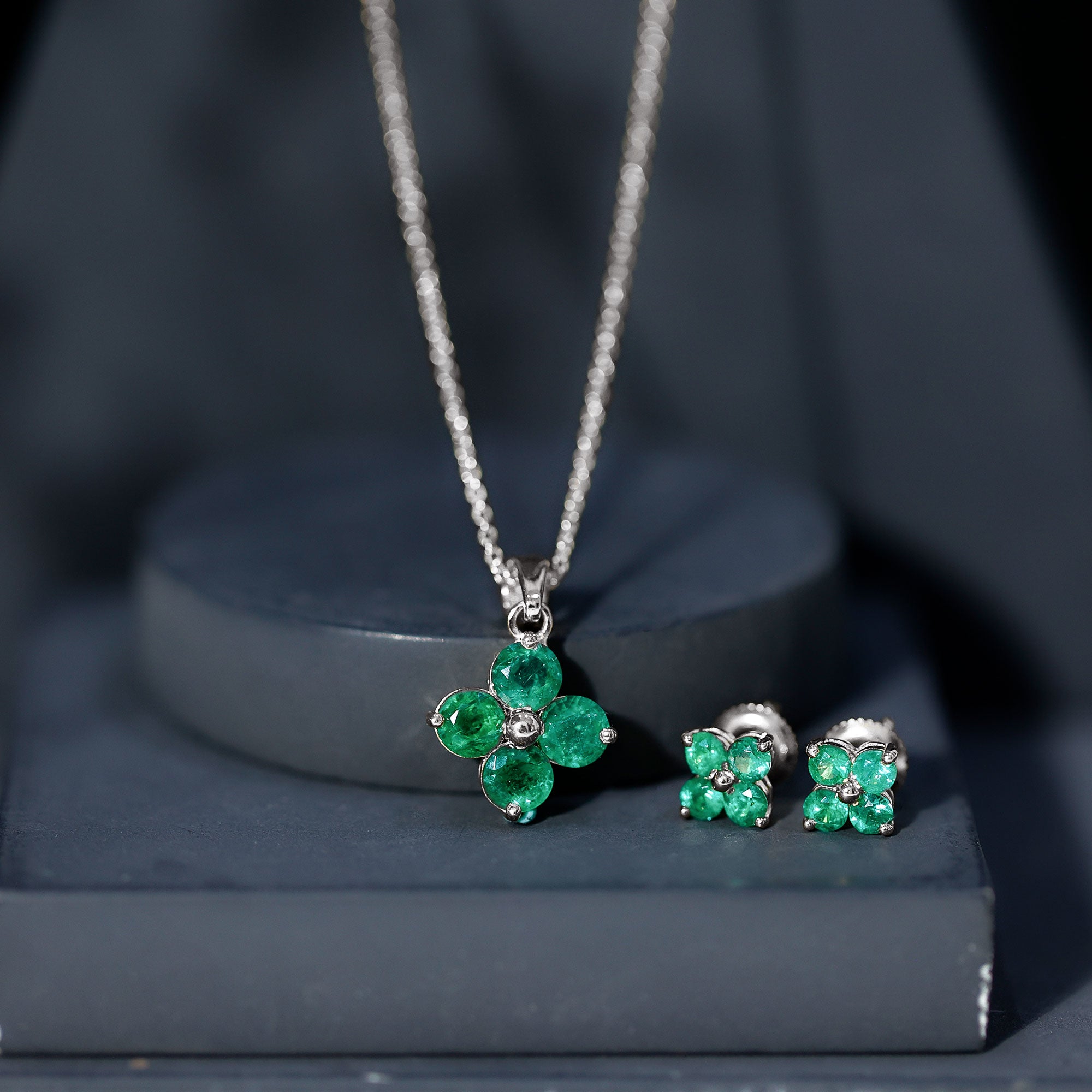 Natural Emerald Clover Jewelry Set for Women AAA - Rosec Jewels