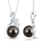 10MM Black Pearl and Diamond Bridal Pendant Necklace AAA - Rosec Jewels