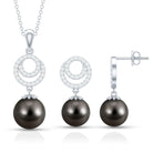 Genuine Tahitian Black Pearl Drop Jewelry Set with Certificate AAA - Rosec Jewels
