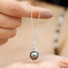 Elegant Black Tahitian Pearl Designer Pendant with Diamond Tahitian pearl - ( AAA ) - Quality - Rosec Jewels