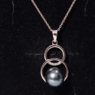 7.5 CT Tahitian Pearl and Diamond Open Circle Charm Pendant Necklace Tahitian pearl - ( AAA ) - Quality - Rosec Jewels