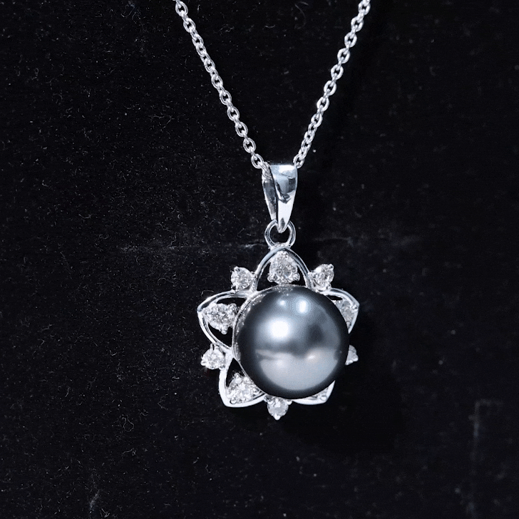 Real Tahitian Pearl and Diamond Star Pendant Necklace Tahitian pearl - ( AAA ) - Quality - Rosec Jewels