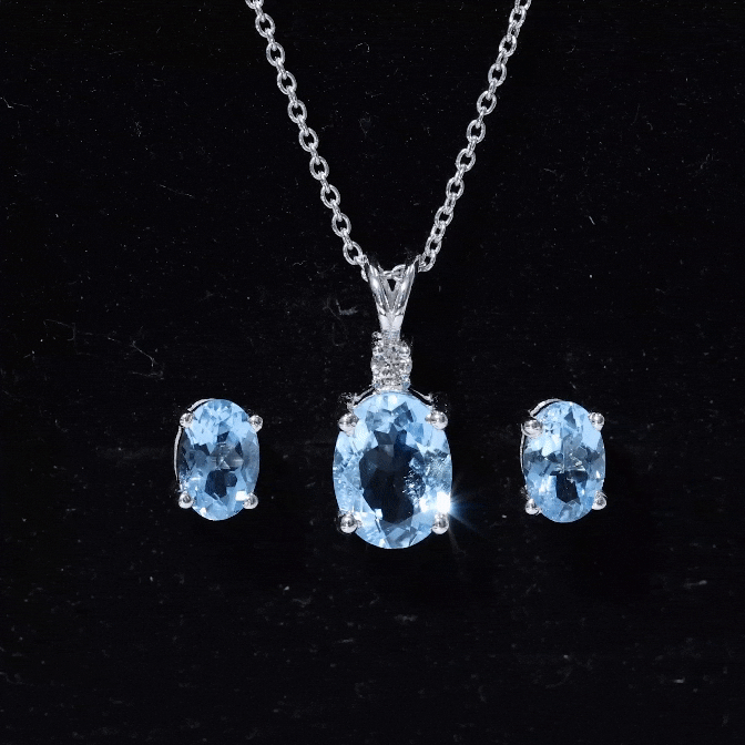 Aquamarine Solitaire Pendant Necklace and Earrings Set Aquamarine - ( AAA ) - Quality - Rosec Jewels