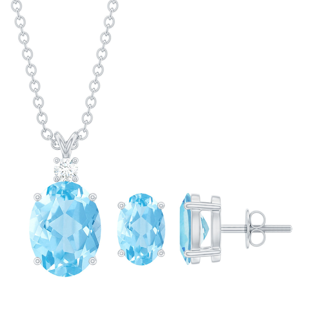 Rosec Jewels - Aquamarine Solitaire Pendant Necklace and Earrings Set