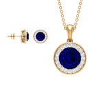 Classic Lab Grown Blue Sapphire And Moissanite Halo Bridal Jewelry Set Lab Created Blue Sapphire - ( AAAA ) - Quality - Rosec Jewels