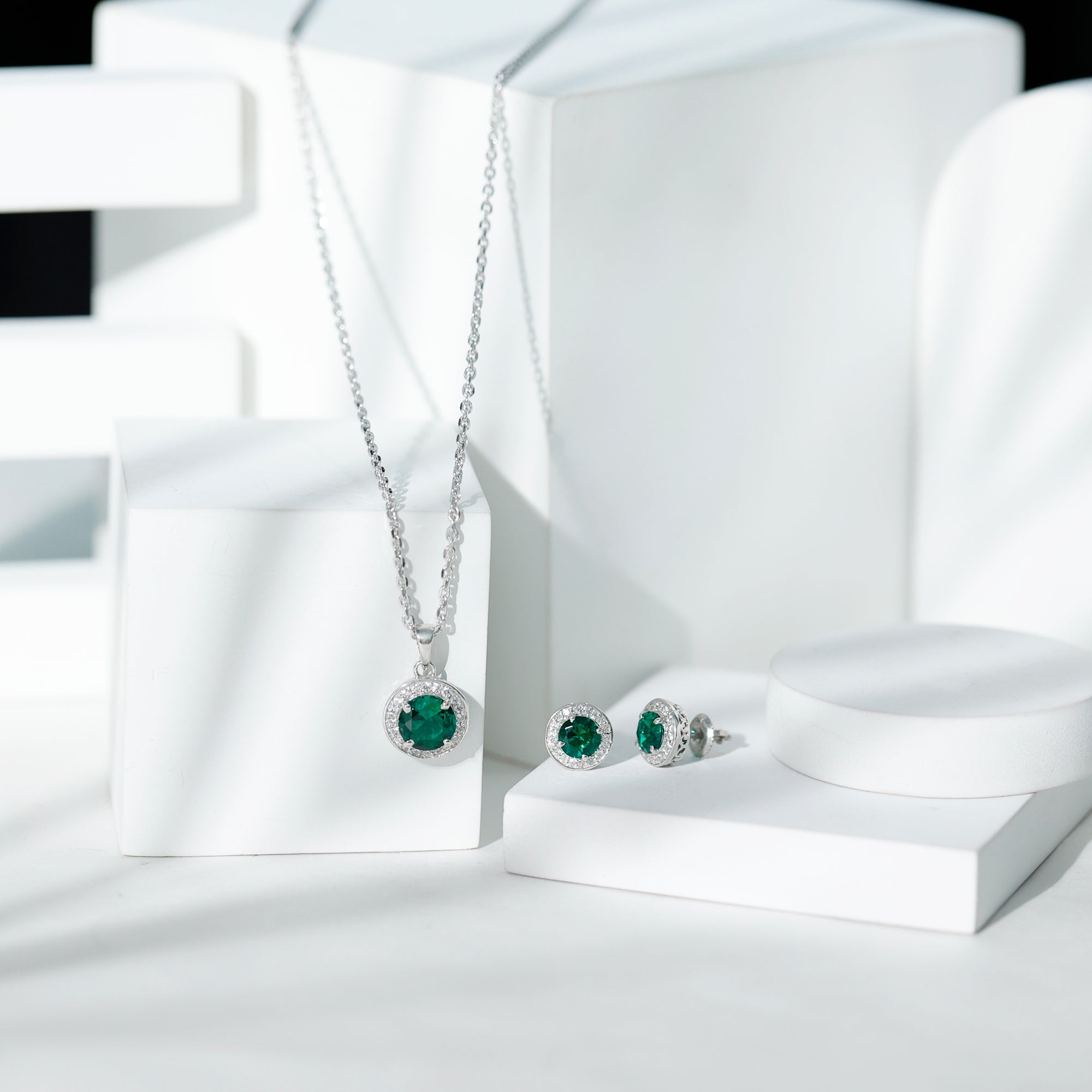 Certified Lab Grown Emerald Moissanite Bridal Jewelry Set AAAA - Rosec Jewels