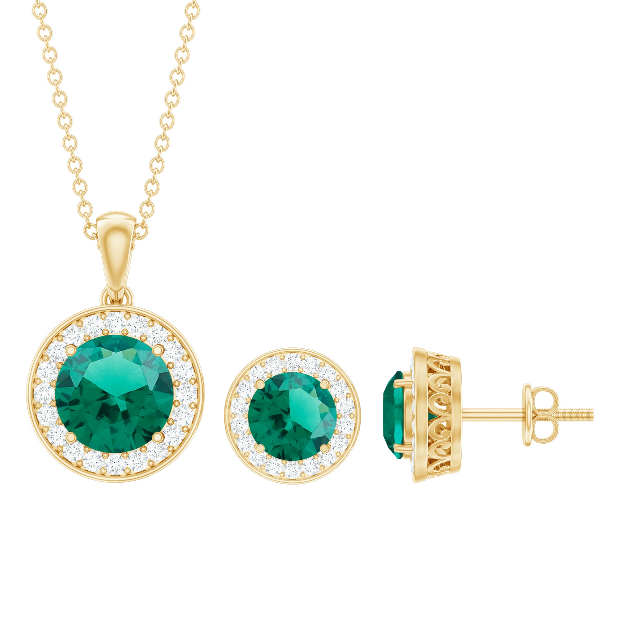 Certified Lab Grown Emerald Moissanite Bridal Jewelry Set AAAA - Rosec Jewels