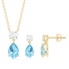 Real 1.7 Carat Pear Cut Aquamarine Teardrop Jewelry Set with Diamond AAA - Rosec Jewels