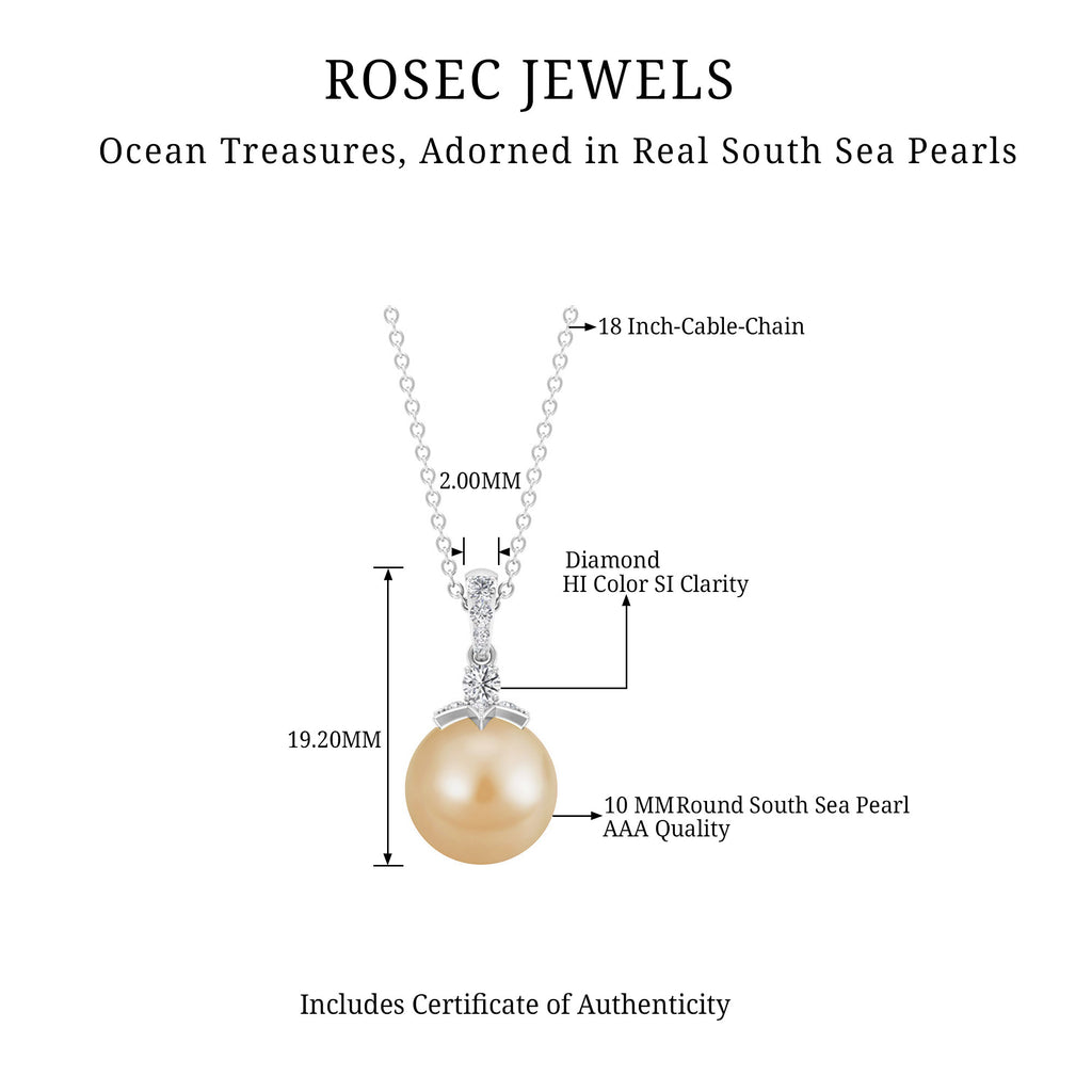 Simple South Sea Pearl Drop Pendant with Diamond South Sea Pearl - ( AAA ) - Quality - Rosec Jewels