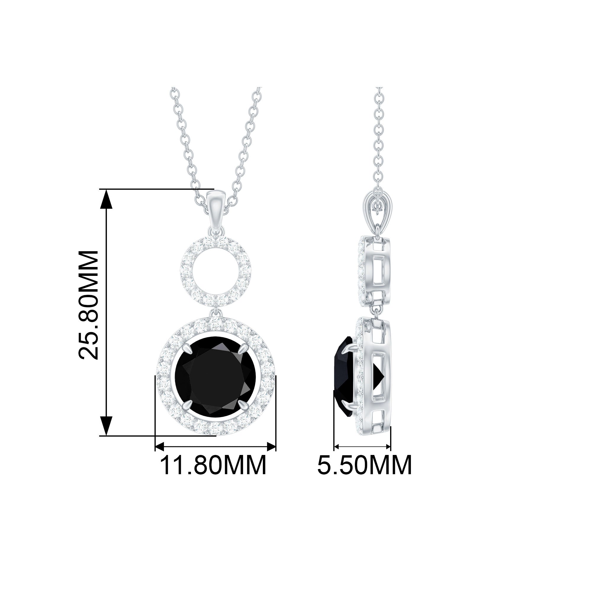 3.25 CT Black Spinel and Diamond Halo Dangle Pendant Black Spinel - ( AAA ) - Quality - Rosec Jewels
