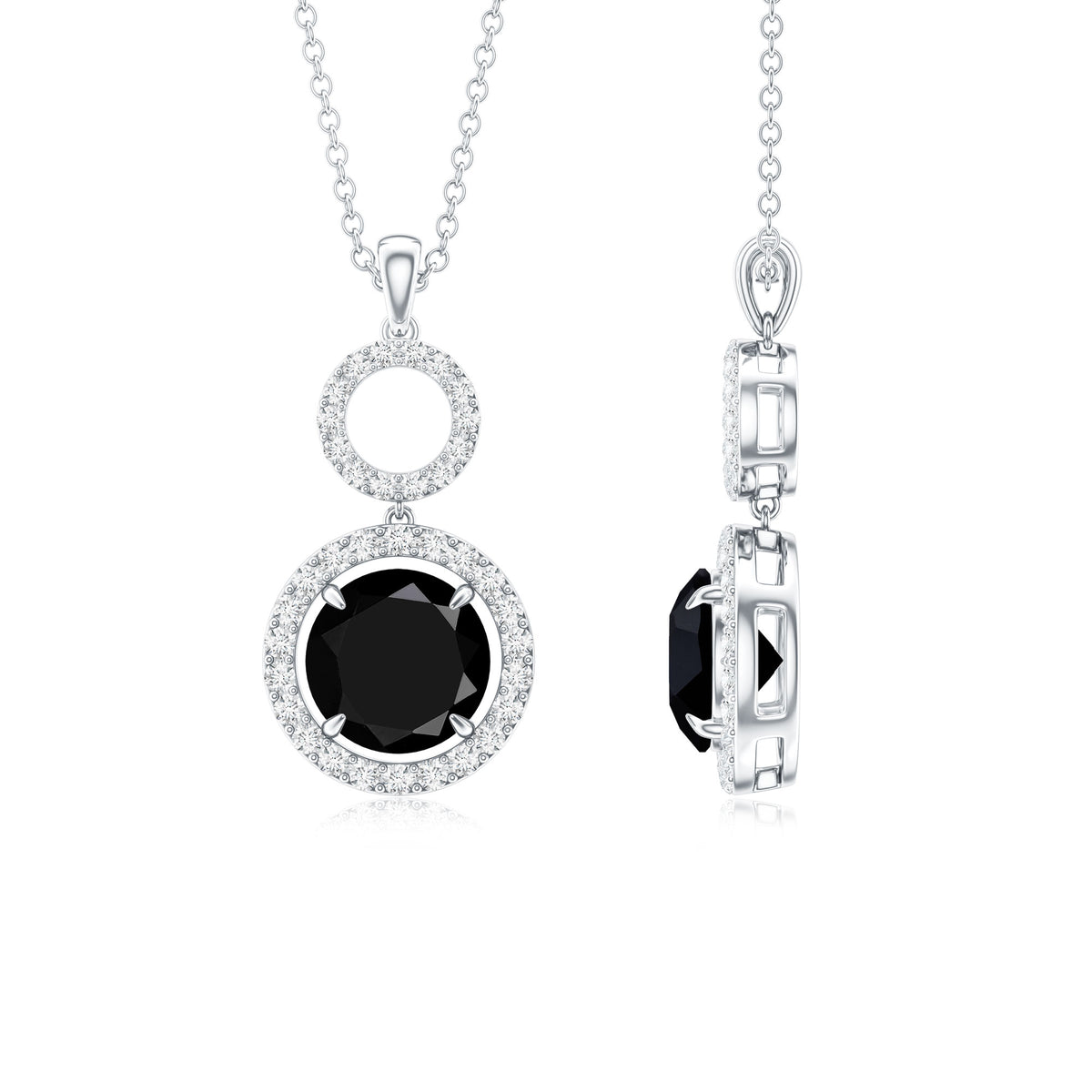 Real 2.6 Carat Black Spinel Drop Pendant Necklace with Diamond AAA - Rosec Jewels