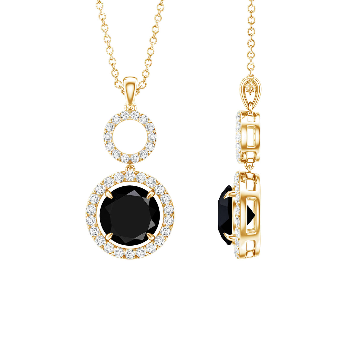 Real 2.6 Carat Black Spinel Drop Pendant Necklace with Diamond AAA - Rosec Jewels