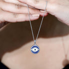Sterling Silver Evil Eye Necklace with Blue Sapphire and Moissanite AAAA 92.5 Sterling Silver - Rosec Jewels