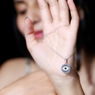 Evil Eye Necklace with Lab Grown Blue Sapphire and Moissanite AAAA - Rosec Jewels