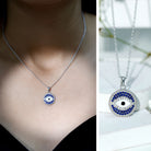 Sterling Silver Evil Eye Necklace with Blue Sapphire and Moissanite AAAA 92.5 Sterling Silver - Rosec Jewels