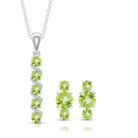 Round Cut Natural Peridot Bar Necklace and Earrings Set AAA - Rosec Jewels