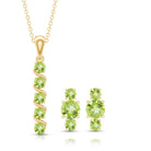 Round Cut Natural Peridot Bar Necklace and Earrings Set AAA - Rosec Jewels