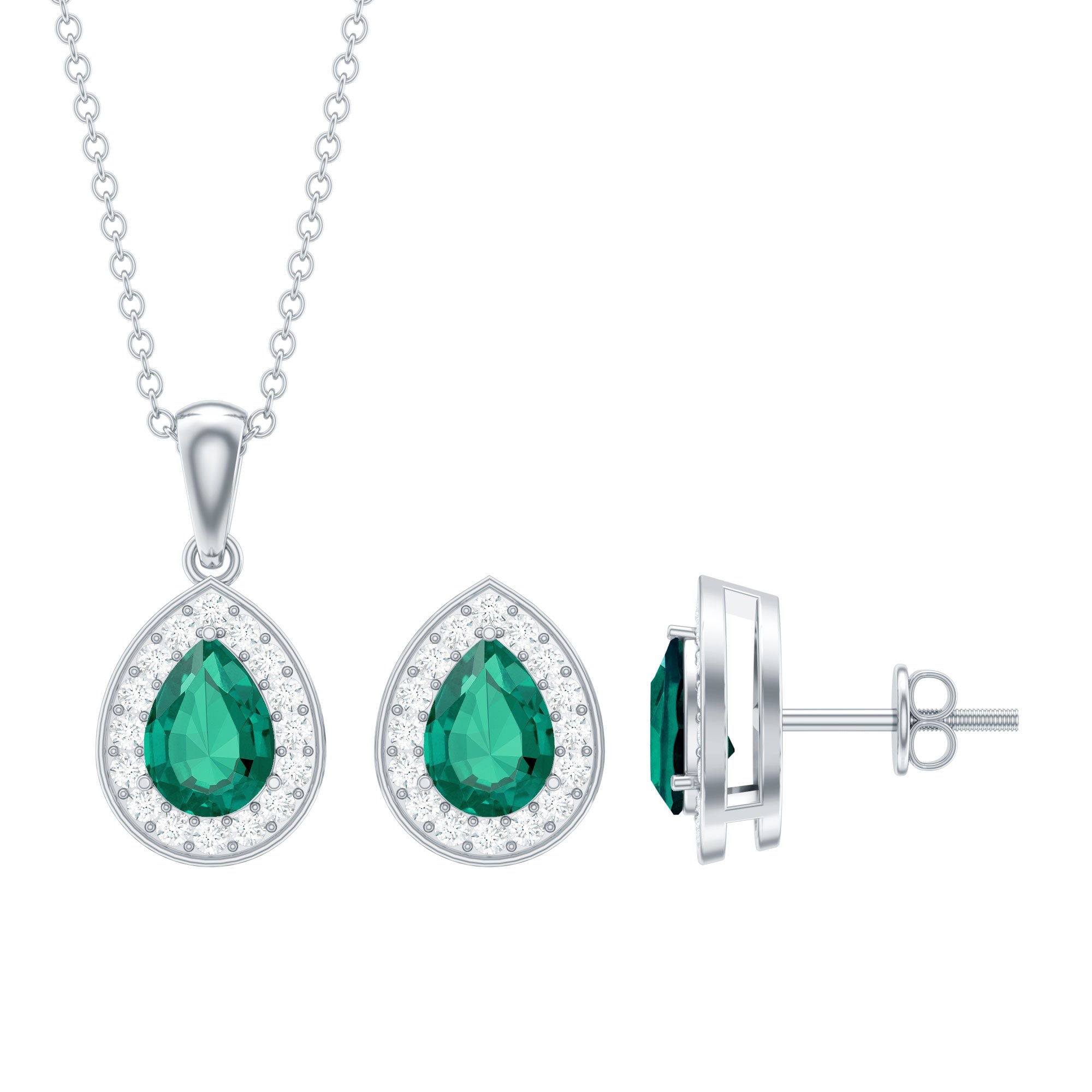 Classic Pear Shaped Created Emerald And Moissanite Teardrop Jewelry Set