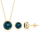 4.7 Carat Round London Blue Topaz Solitaire Jewelry Set in Bezel Setting AAA - Rosec Jewels
