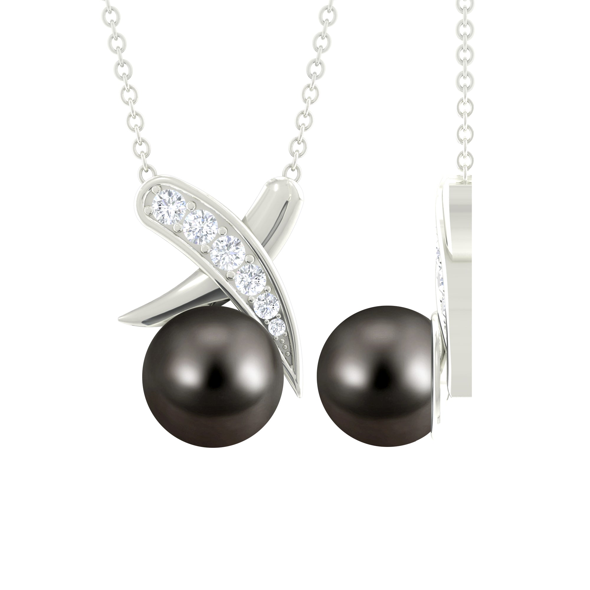 Tahitian Pearl and Diamond XO Pendant Necklace for Women – Rosec