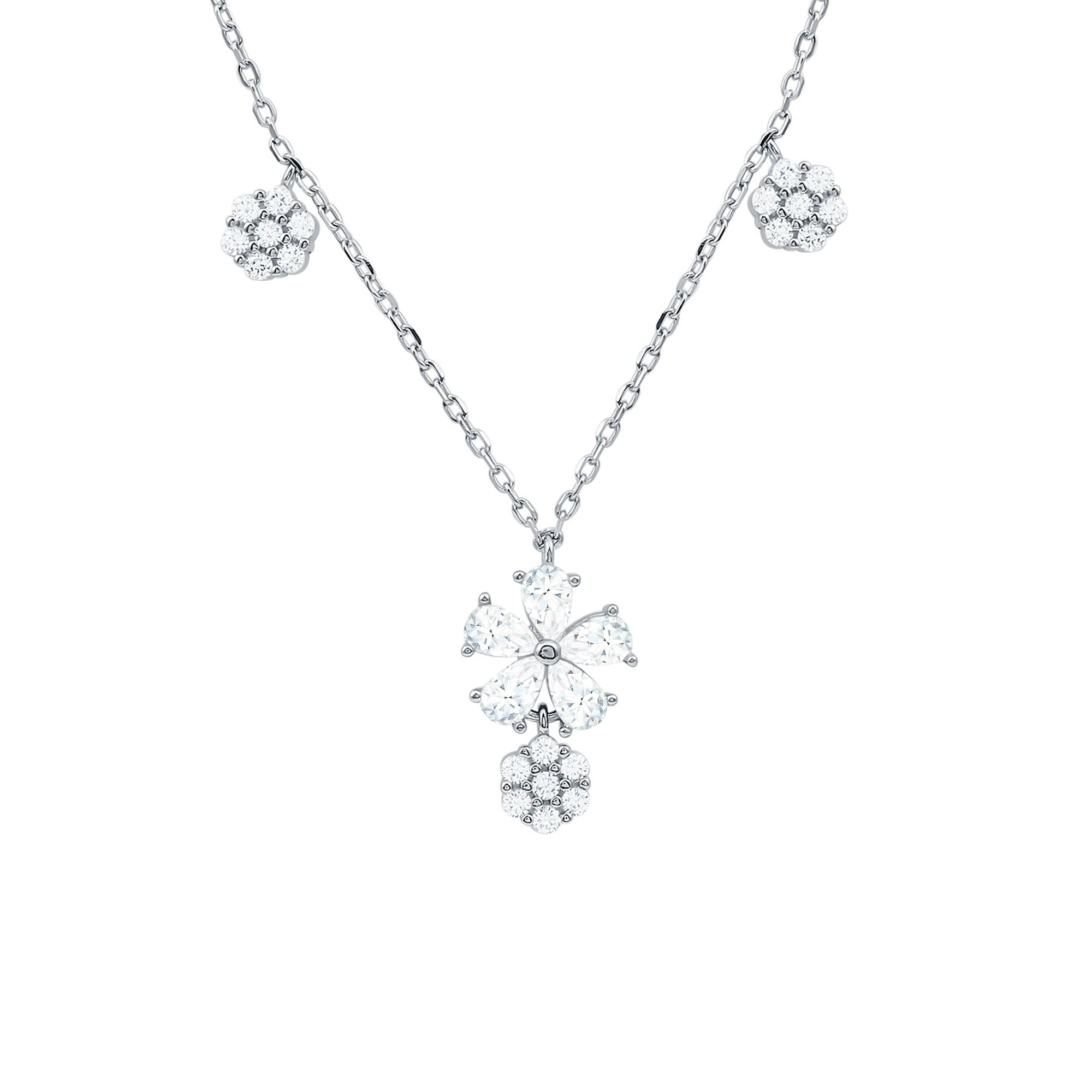 Rosec Jewels-Certified Cubic Zirconia Flower Station Necklace with Silver Chain