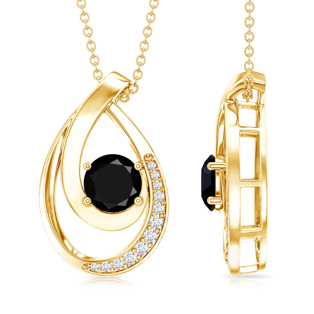 Certified Lab Grown Black and White Diamond Teardrop Necklace AAAA ( Synthetic ) - Rosec Jewels