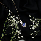 Certified Lab Grown Blue Sapphire Pendant Necklace With Diamonds AAAA - Rosec Jewels