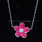 Certified Lab Grown Ruby Flower Necklace in Silver AAAA 92.5 Sterling Silver - Rosec Jewels