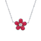 Certified Lab Grown Ruby Flower Necklace in Silver AAAA 92.5 Sterling Silver - Rosec Jewels