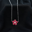 Certified Lab Grown Ruby Flower Necklace in Silver AAAA 92.5 Sterling Silver - Rosec Jewels