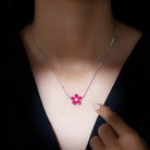 Certified Lab Grown Ruby Flower Necklace in Silver AAAA 92.5 Sterling Silver - Rosec Jewels