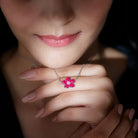 Certified Lab Grown Ruby Flower Necklace in Silver AAAA 92.5 Sterling Silver - Rosec Jewels