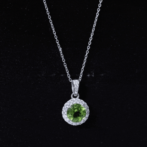 Sterling Silver 2 Carat Peridot Pendant Necklace with Halo AAA 92.5 Sterling Silver - Rosec Jewels