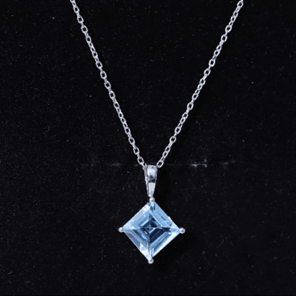 3 Carat Princess Cut Sky Blue Topaz Solitaire Necklace with Silver Chain AAA 92.5 Sterling Silver - Rosec Jewels