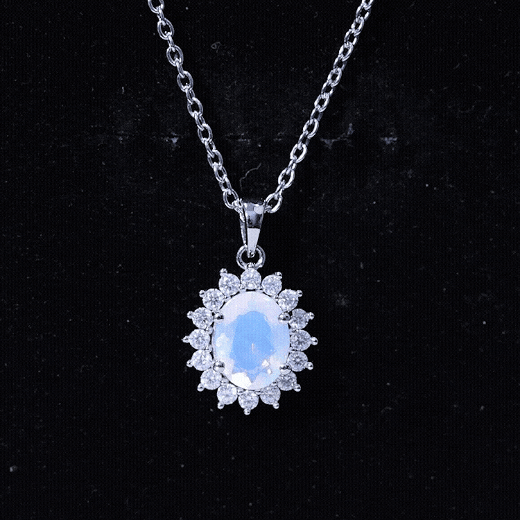 Real 1.9 Carat Ethiopian Opal Halo Necklace With Silver Chain AAA 92.5 Sterling Silver - Rosec Jewels