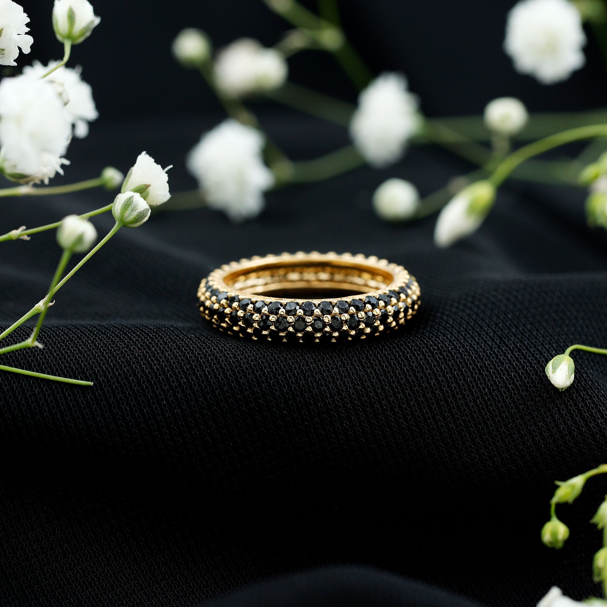 Certified Lab Grown Black Diamond 3 Row Eternity Band Ring AAAA ( Synthetic ) - Rosec Jewels