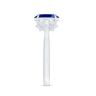 Certified 1.5 Carat Oval Lab Grown Blue Sapphire Engagement Ring with Diamond Trio AAAA - Rosec Jewels