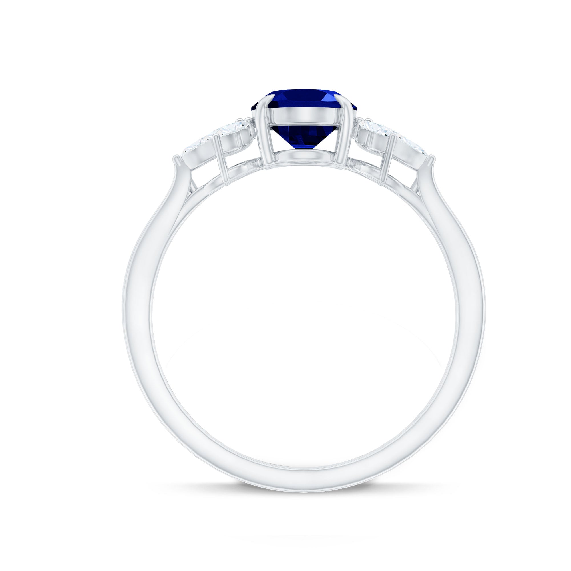 Certified 1.5 Carat Oval Lab Grown Blue Sapphire Engagement Ring with Diamond Trio AAAA - Rosec Jewels