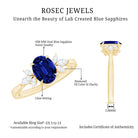 Certified 1.5 Carat Oval Lab Grown Blue Sapphire Engagement Ring with Diamond Trio AAAA - Rosec Jewels